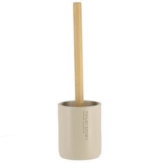 Brosse wc en polyrésine beige et bambou 10.4x36cm