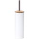 Brosse WC métal blanc et couvercle bambou 13.5x40.5cm