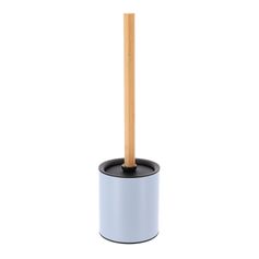 Brosse WC métal bleu ciel et bambou H 37.5cm