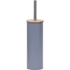 Brosse WC métal gris et couvercle bambou 13.5x40.5cm