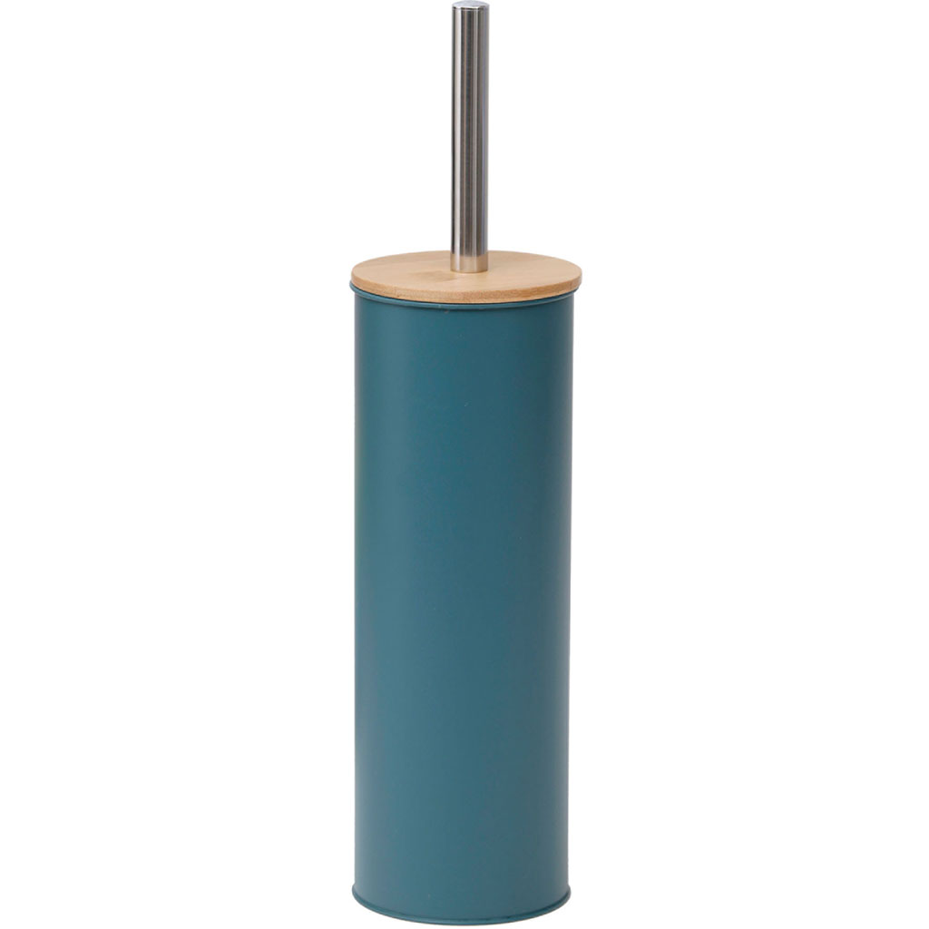 Brosse WC métal vert et couvercle bambou 13.5x40.5cm - Centrakor