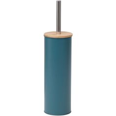 Brosse WC métal vert et couvercle bambou 13.5x40.5cm
