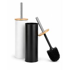 Brosse WC socle bois noire D 9.6x38cm