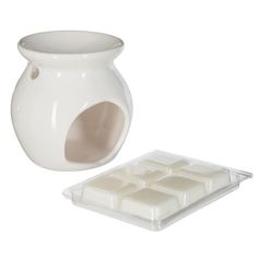 Brûle-parfum blanc en grès et carrés de cire parfumée jasmin 30g