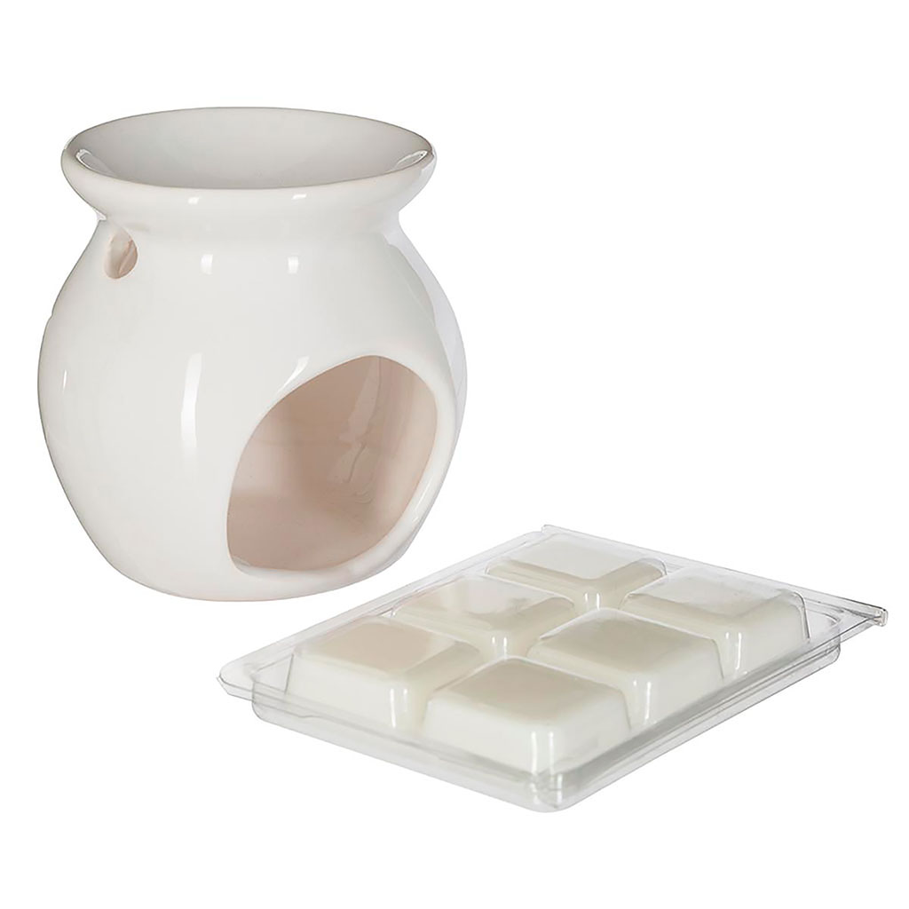 Brûle-parfum blanc en grès et carrés de cire parfumée vanille 30g -  Centrakor