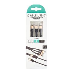 Câble de charge nylon USBC 3 en 1 1m