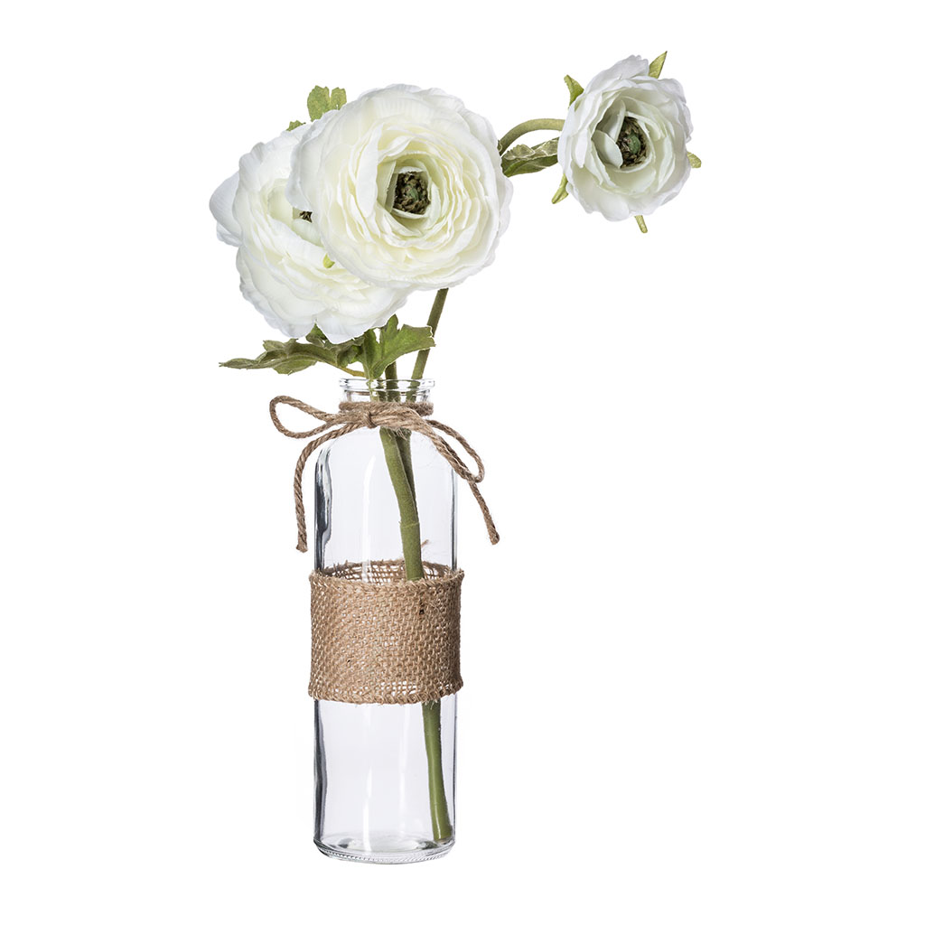 Camélia et vase verre avec jute H 39cm Centrakor