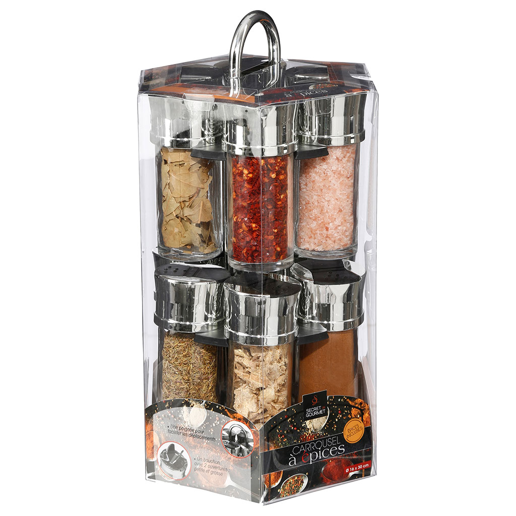 Carrousel à épices rotatif et 12 pots avec épices incluses D 15x32cm