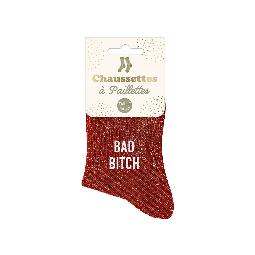 Chaussettes à paillettes bad bitch rouge 36-42 - Centrakor