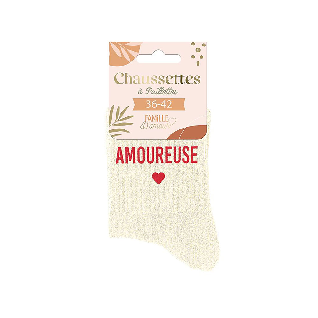 Chaussettes paillettes amoureuse beige pointure 36-42 - Centrakor