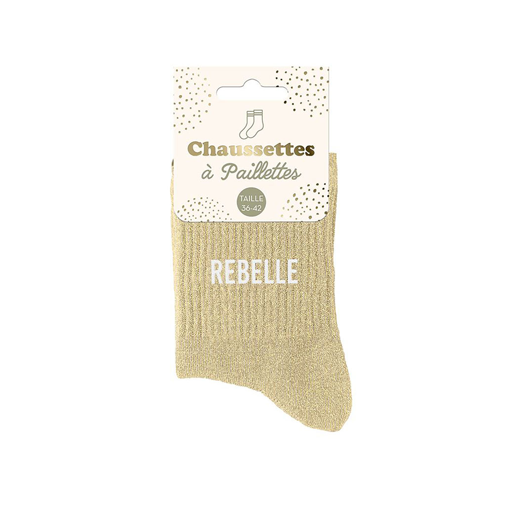 Chaussettes paillettes rebelle doré pointure 36-42