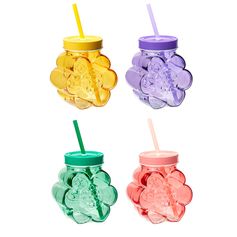 Chope fleur avec paille verre 50cl