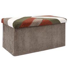 Coffre banc pliable patchwork SCOTT velours côtelé 76x38x38cm