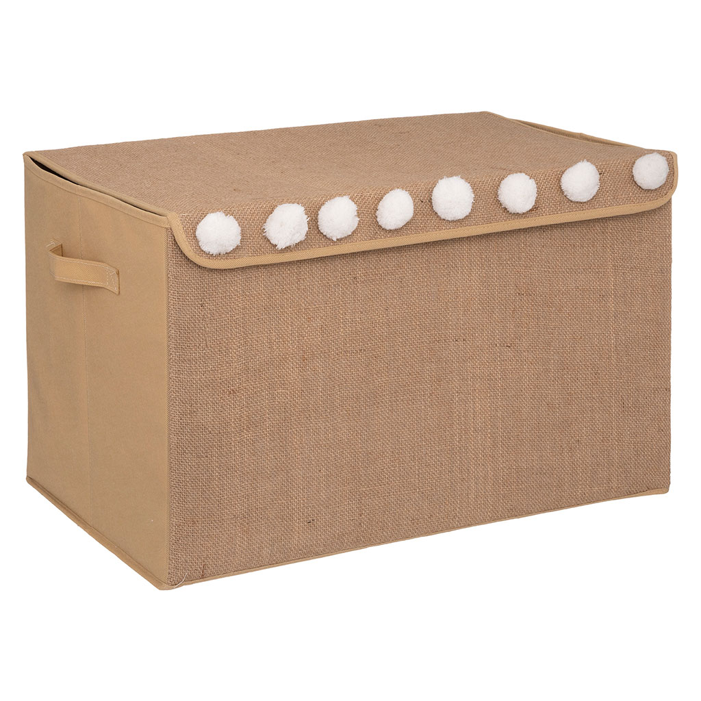 Coffre de rangement jute avec pompons 36x57x36cm - Centrakor