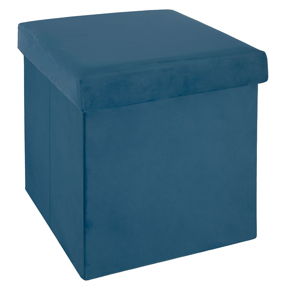 Pouf de rangement velours bleu foncé 38x38cm Centrakor