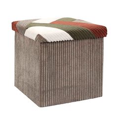 Coffre pouf pliable patchwork SCOTT velours côtelé 38x38x38cm