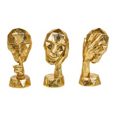 Coffret 3 statues visages dorés 7x16x5.5cm