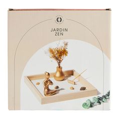 Coffret jardin zen statuette et fleurs séchées L 21cm