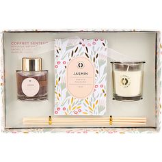 Coffret senteur jasmin diffuseur, bougie et sachet senteur