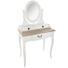Coiffeuse charme 3 tiroirs et miroir blanche plateau bois 74x40x135cm