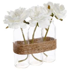 Composition 3 vases et fleurs artificielles H 22cm