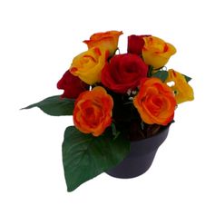 Composition de roses 12 têtes tergal 17x19cm