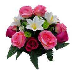 Composition de roses et lys 20 têtes 29x26cm