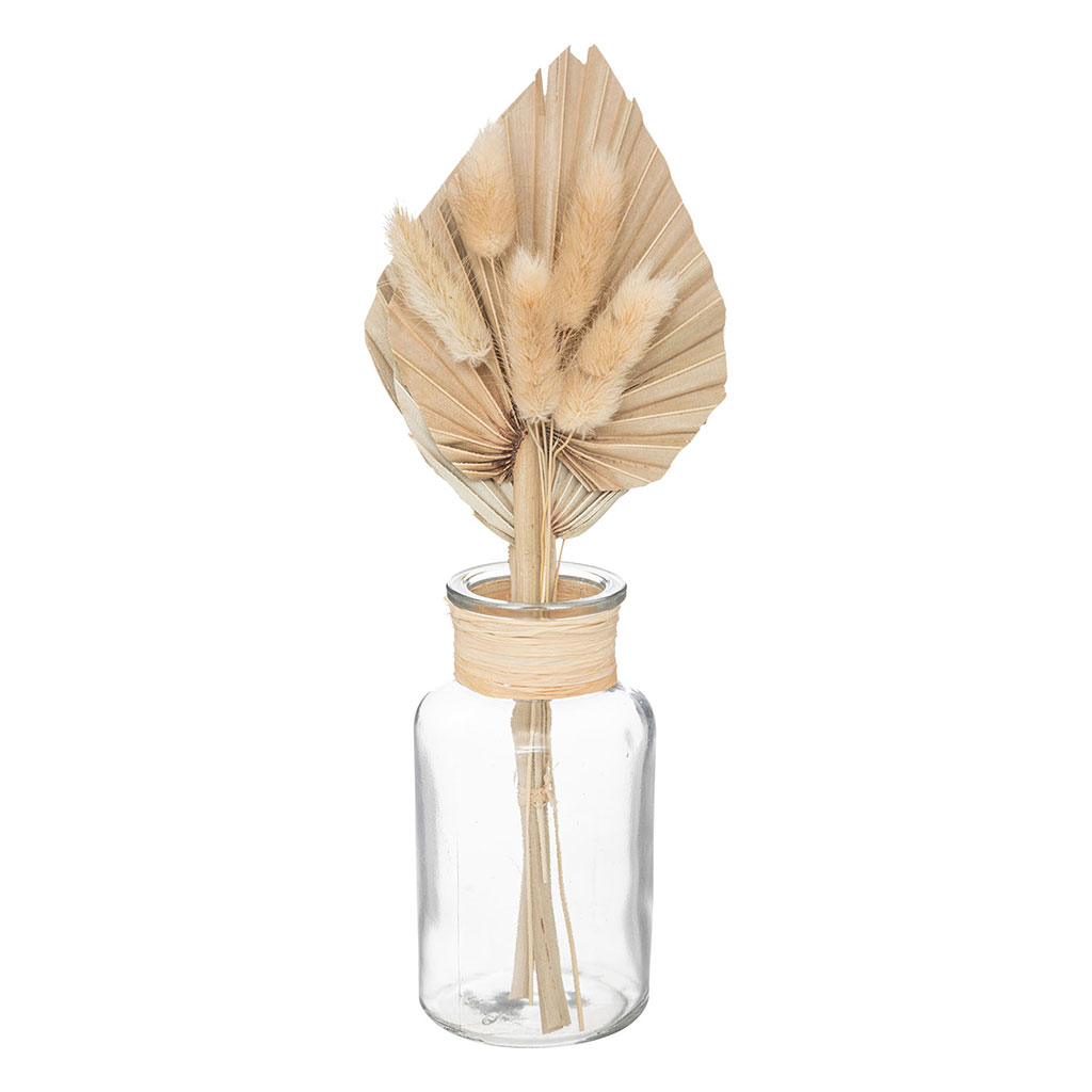 Composition en fleurs séchées dans un vase en verre H 28cm Centrakor