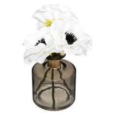 Composition fleur anémone et vase verre H 11cm