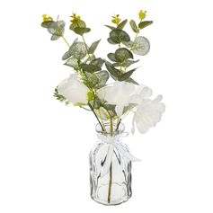 Composition florale eucalyptus artificiel vase verre H 39cm