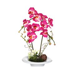 Composition florale orchidée et vase céramique H 46cm
