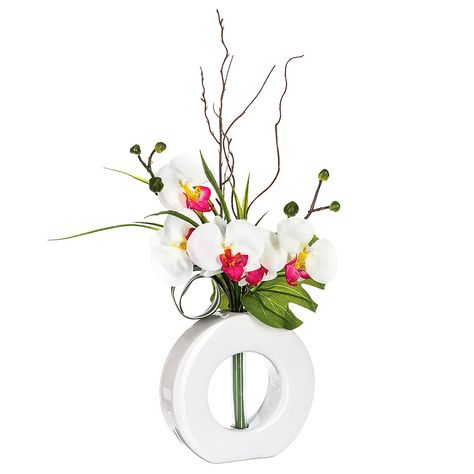 Composition florale d'orchidées artificielles vase noir en céramique H45cm  - RETIF