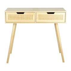 Console bois et cannage naturel 2 tiroirs 72x80cm