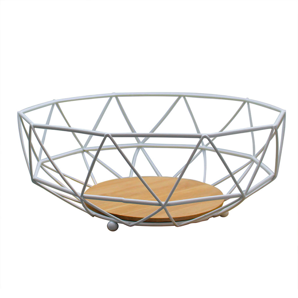 Corbeille à fruit acier et bambou blanc D 26x10cm