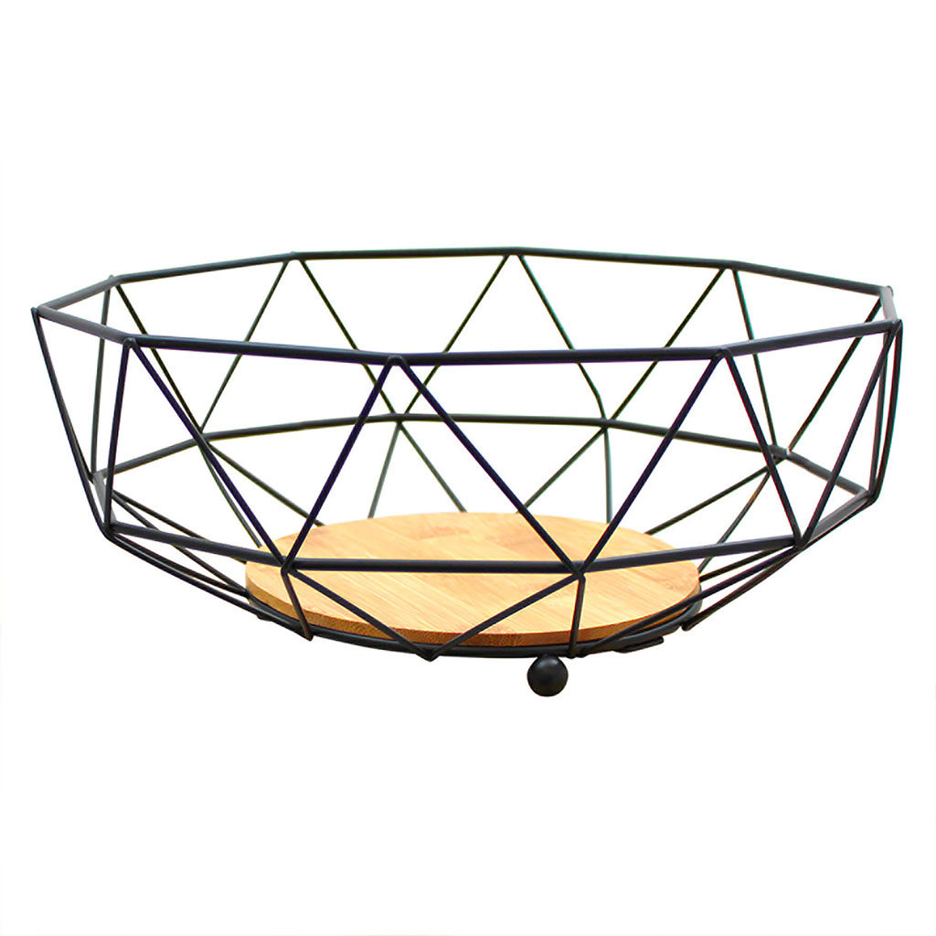 Corbeille à fruit acier et bambou noir D 26x10cm