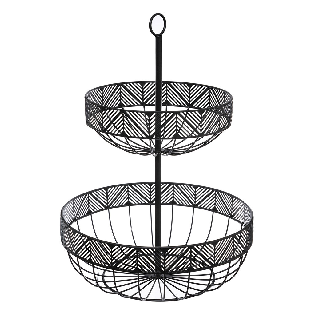 Corbeille à fruits 2 étages métal noir H 42cm