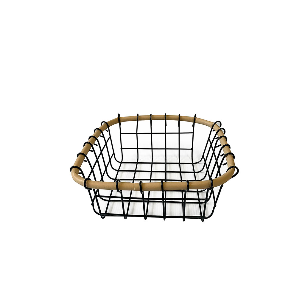 Corbeille à pain carrée métal noir et bambou 9x20x20cm