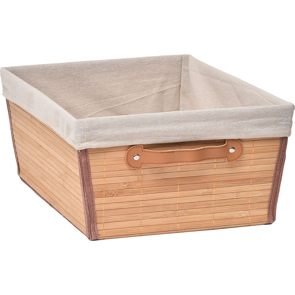 Corbeille bambou avec anse tissu lin 45x18x32.5cm