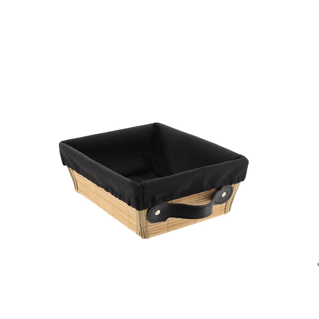 Corbeille bambou avec anse tissu noir 16x19cm