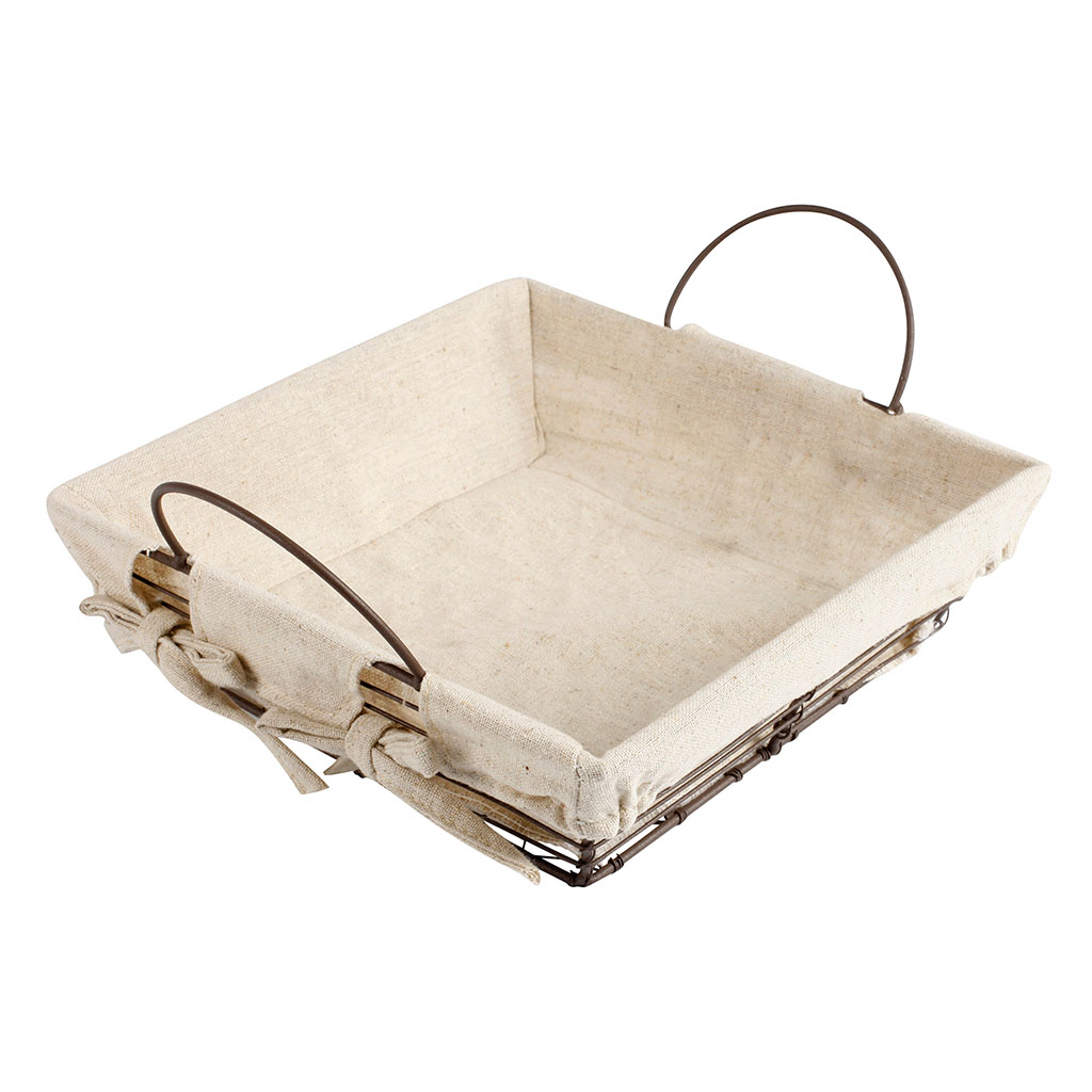 Corbeille à pain carrée métal et lin 23x23cm