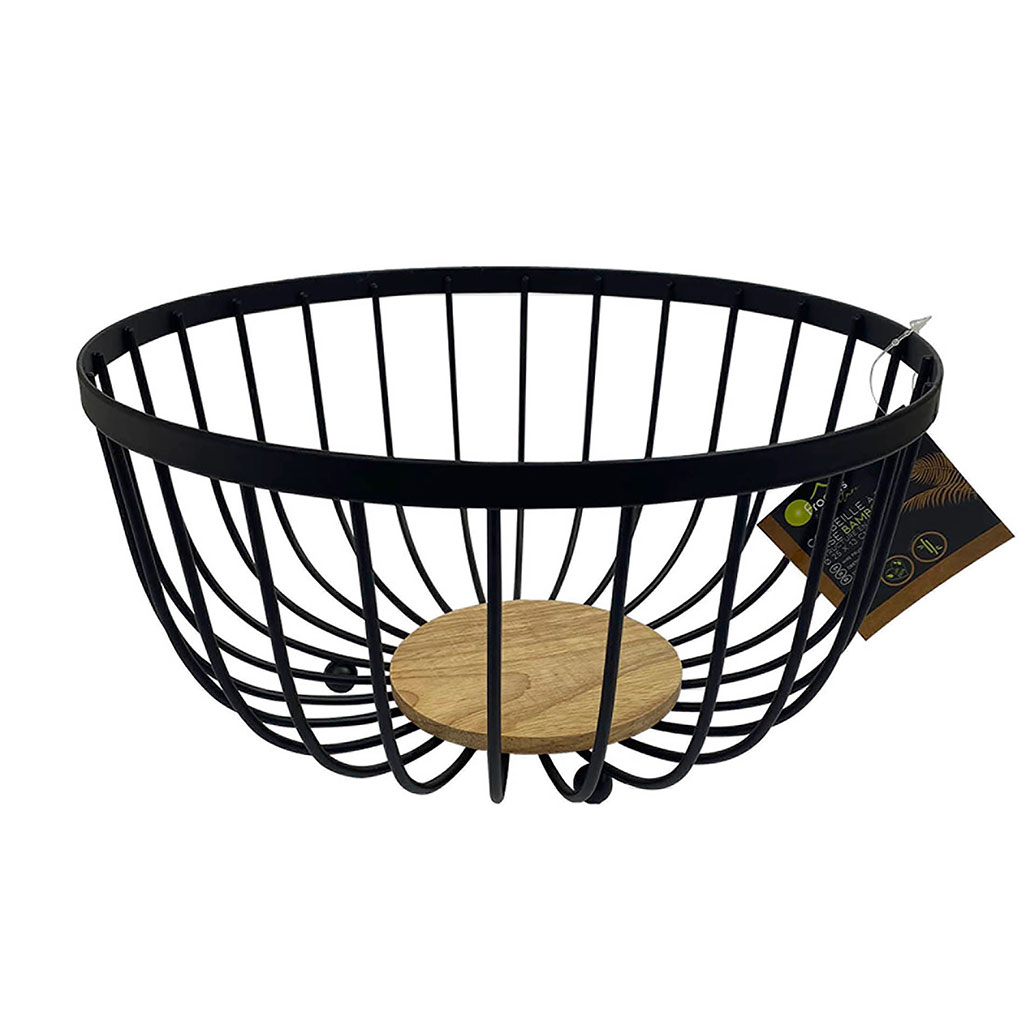 Corbeille à fruits ronde métal et bambou noir D 25cm