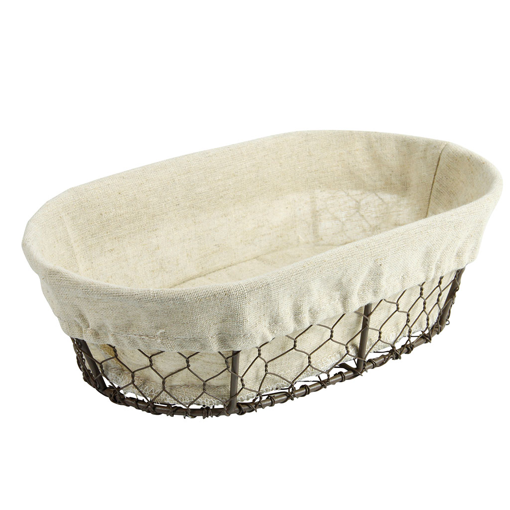 Corbeille à pain ovale métal et lin 28cm