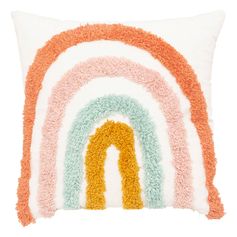 Coussin carré brodé d'un arc en ciel en coton multicolore 40x40cm