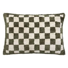 Coussin damier tufte polyester kaki 38x58cm
