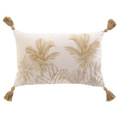 Coussin déhoussable DUNE motifs palmiers blanc et beige 50x30cm