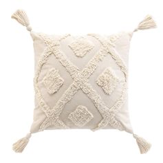 Coussin déhoussable INCA à pompons beige 40x40cm