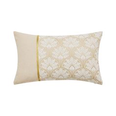 Coussin déhoussable MAJESTIA motifs fleurs beige et or 50x30cm