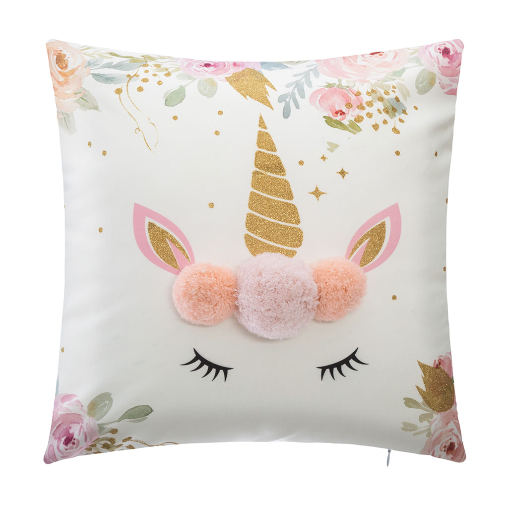 Coussin licorne pompon 40x40cm
