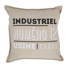 Coussin style industriel imprimé "n°12 usine" beige 45x45cm