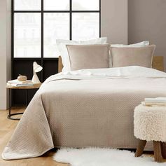 Couvre lit avec paire de taies MYLENE velours lin 220x240cm